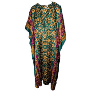 Vintage Winlar Kaftan OS Green Purple Gold Baroque Leopard Print Maxi Mumu Dress